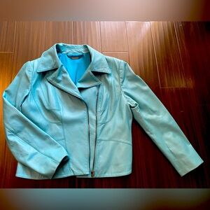 Elie Tahari Lamb Skin Jacket sky blue size XL like new